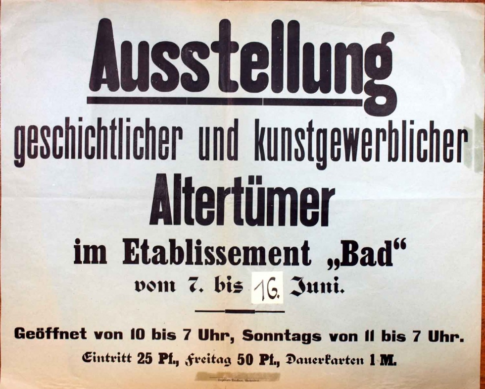 Plakat/ Aushang &quot; Ausstellung geschichtlicher...&quot;, Weißenfels  Anfang 20. Jahrhundert (Museum Weißenfels - Schloss Neu-Augustusburg CC BY-NC-SA)