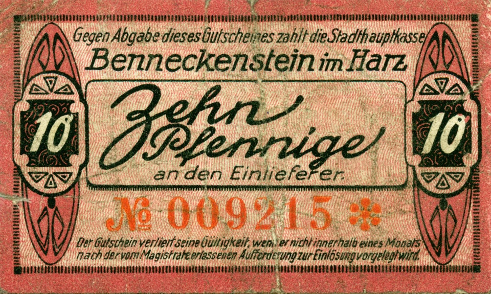 Kleingeldschein Benneckenstein (10 Pfennig) (Kulturstiftung Sachsen-Anhalt CC BY-NC-SA)