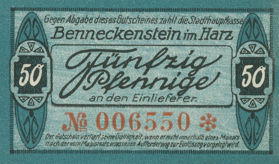 Kleingeldschein Benneckenstein (50 Pfennig) (Kulturstiftung Sachsen-Anhalt CC BY-NC-SA)