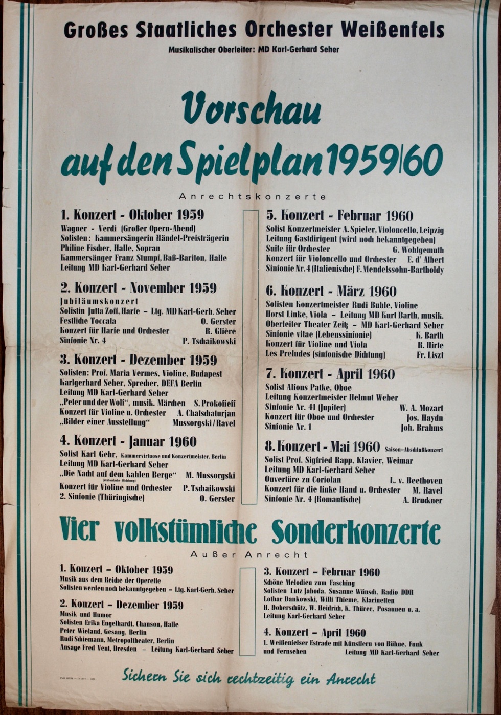 Plakat/ Kultur &quot;Großes Staatliches Orchester Weißenfels&quot;, DDR 1959 (Museum Weißenfels - Schloss Neu-Augustusburg CC BY-NC-SA)