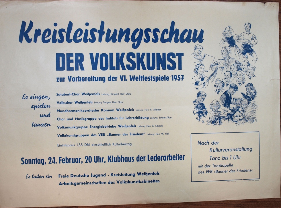 Plakat/ Kultur &quot;Kreisleistungsschau der Volkskunst ...&quot;, DDR 1956 (Museum Weißenfels - Schloss Neu-Augustusburg CC BY-NC-SA)