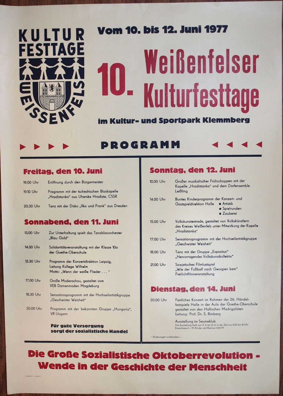 Plakat/ Kultur &quot; 10. Weißenfelser Kulturfesttage...&quot;, DDR 1977 (Museum Weißenfels - Schloss Neu-Augustusburg CC BY-NC-SA)