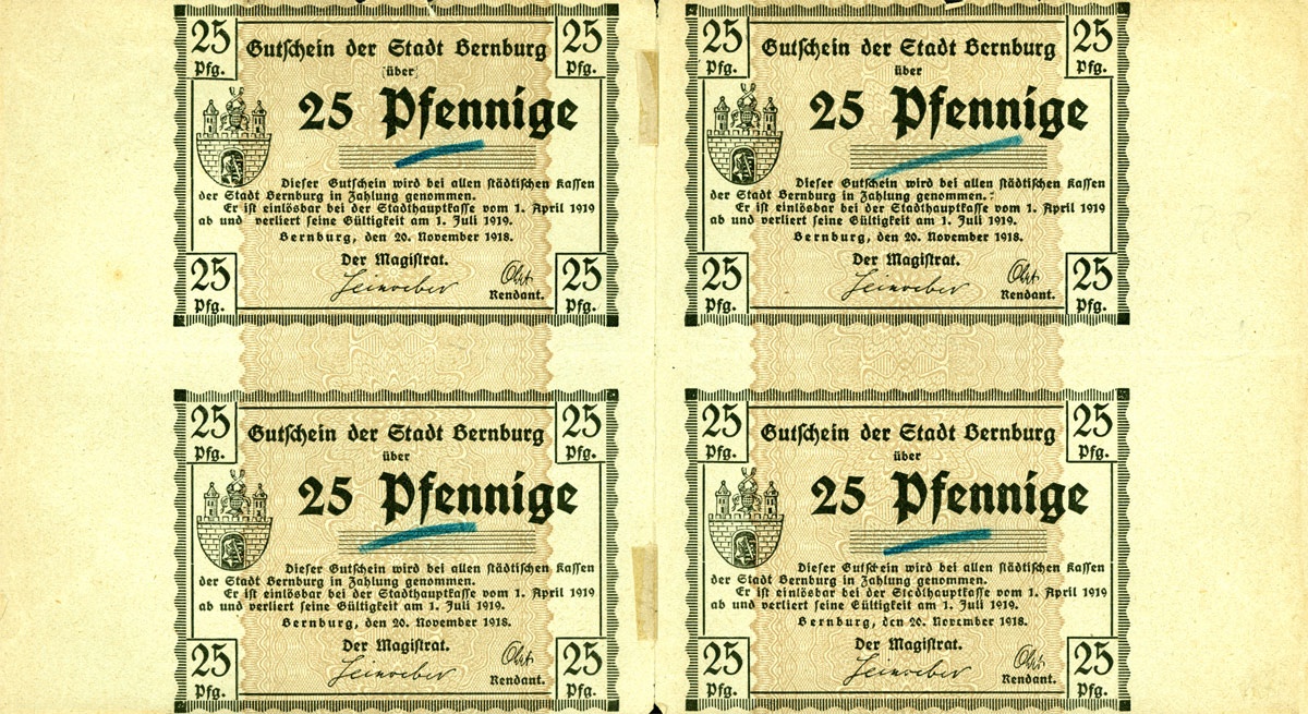 Gutschein Stadt Bernburg (25 Pfennige, 1918) (Kulturstiftung Sachsen-Anhalt CC BY-NC-SA)