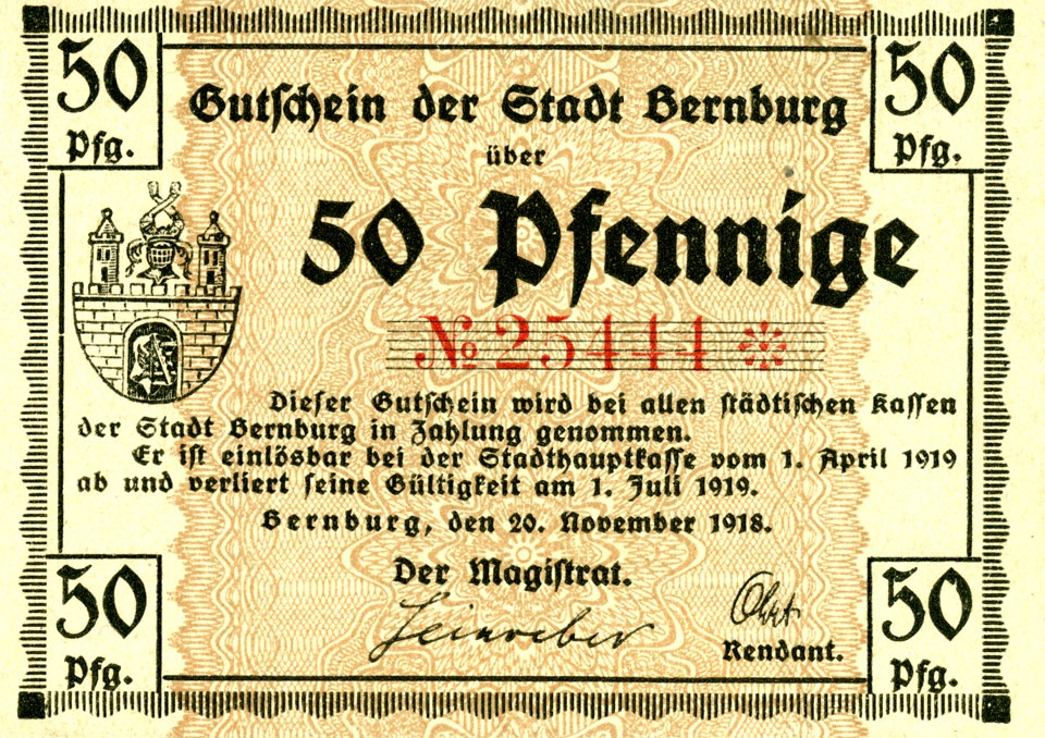 Gutschein Stadt Bernburg (50 Pfennige, 1918) (Kulturstiftung Sachsen-Anhalt CC BY-NC-SA)