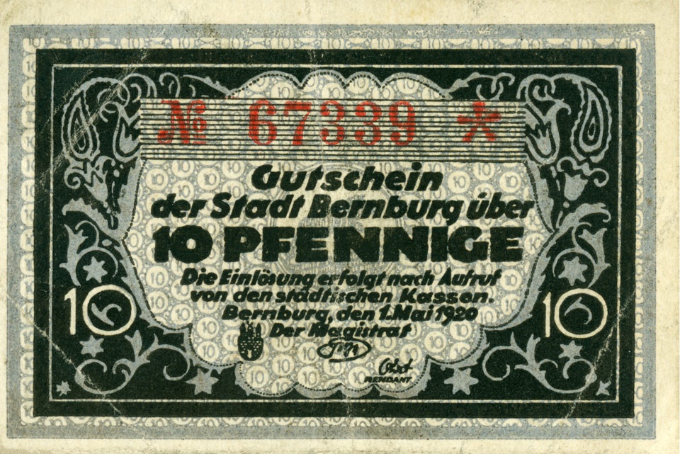 Gutschein Stadt Bernburg (10 Pfennige, 1920) (Kulturstiftung Sachsen-Anhalt CC BY-NC-SA)