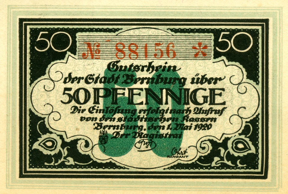 Gutschein Stadt Bernburg (50 Pfennige, 1920) (Kulturstiftung Sachsen-Anhalt CC BY-NC-SA)