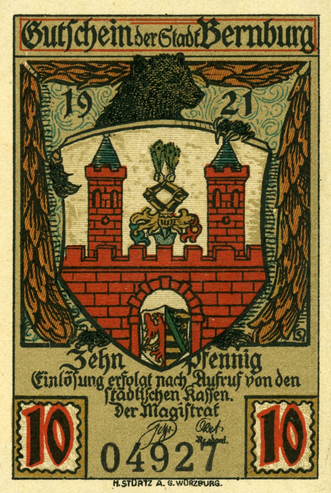 Serienschein Stadt Bernburg (10 Pfennig, 1921) (Kulturstiftung Sachsen-Anhalt CC BY-NC-SA)