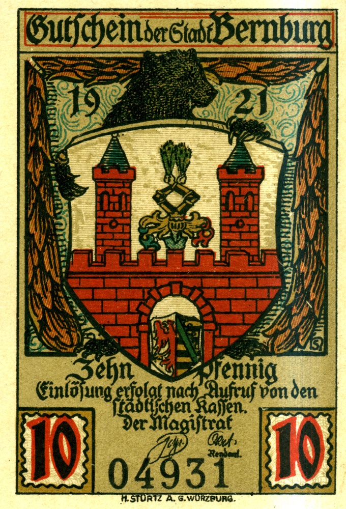 Serienschein Stadt Bernburg (10 Pfennig, 1921) (Kulturstiftung Sachsen-Anhalt CC BY-NC-SA)