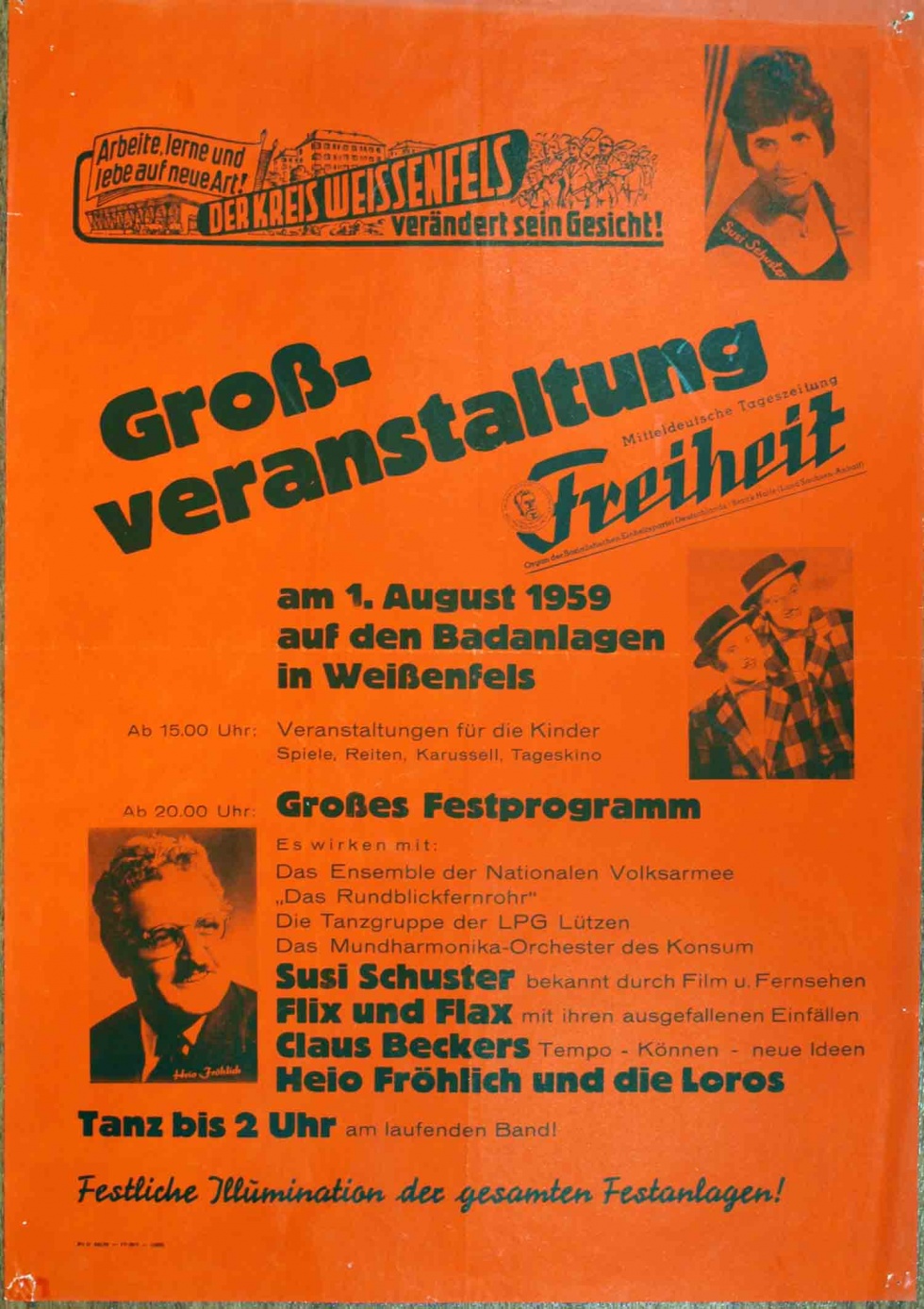 Plakat/ Kultur/ Propaganda &quot;Großveranstaltung...&quot;, DDR 1959 (Museum Weißenfels - Schloss Neu-Augustusburg CC BY-NC-SA)
