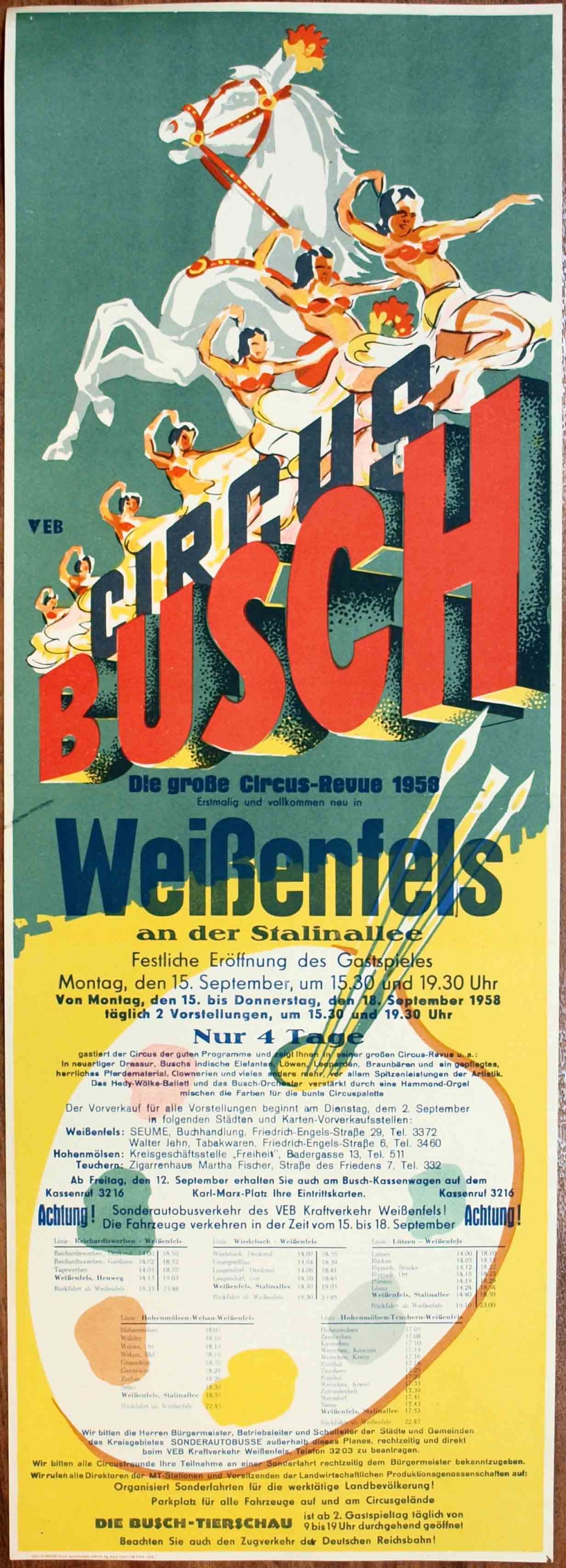 Plakat/ Kultur &quot; Cirkus Busch&quot;, DDR, Weißenfels 1958 (Museum Weißenfels - Schloss Neu-Augustusburg CC BY-NC-SA)