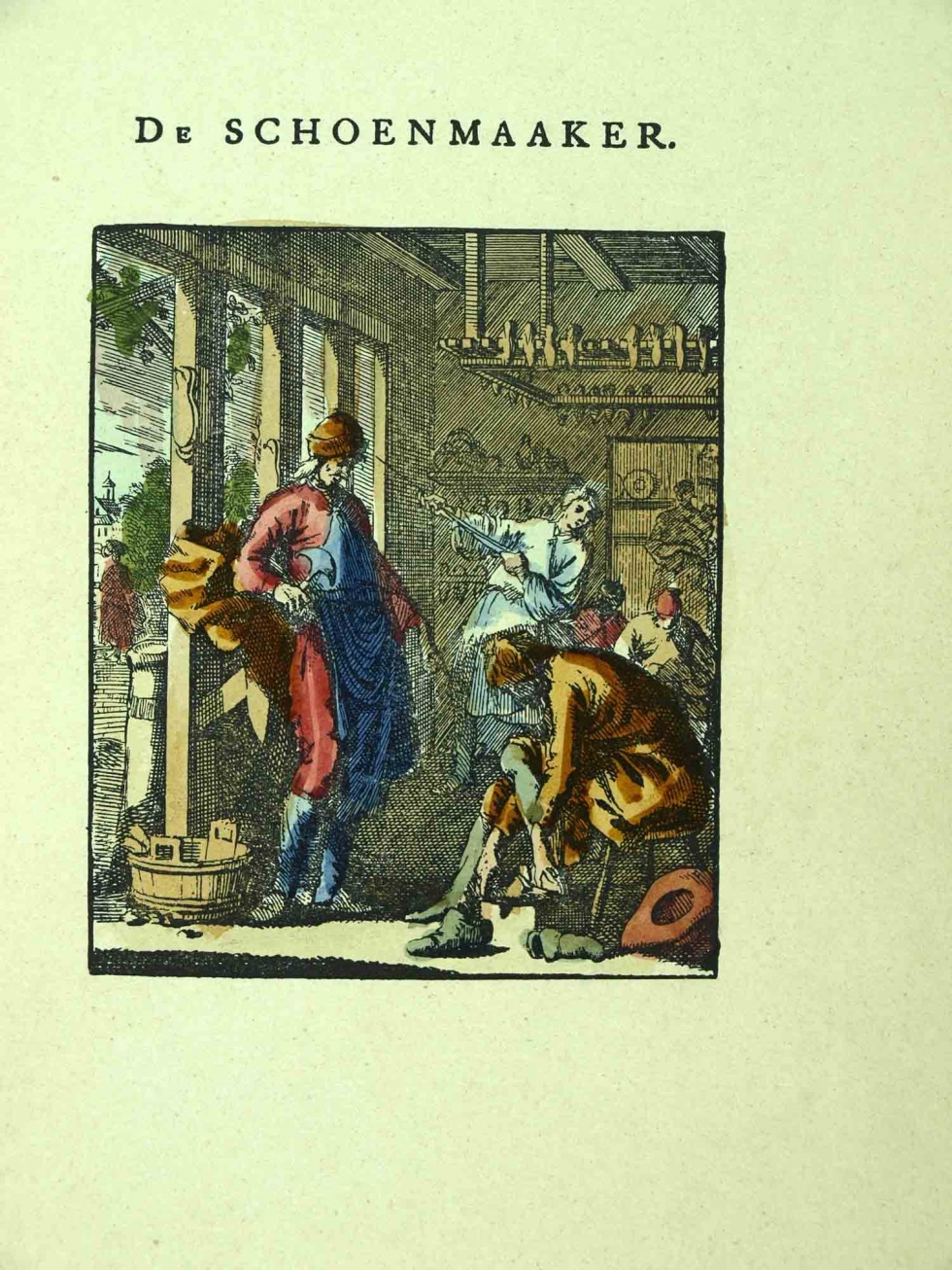 &quot;De Schoenmaaker&quot;, kolorierter Kupferstich,  Christoph Weigel d. Ä., 1690 (Museum Weißenfels - Schloss Neu-Augustusburg CC BY-NC-SA)