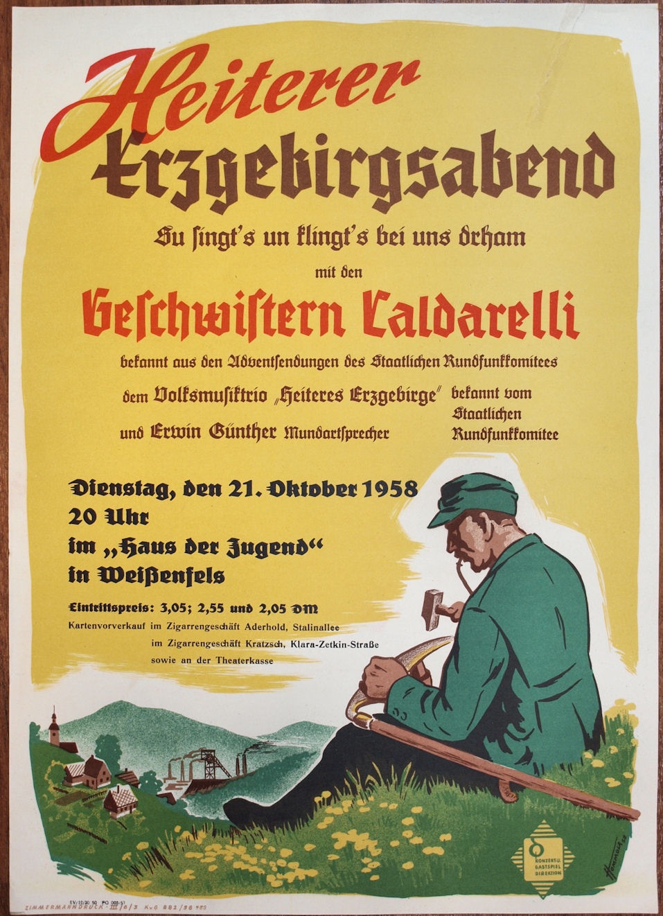 Plakat/ Kultur &quot;Heiterer Erzgebirgsabend...&quot;, DDR, Weißenfels 1958 (Museum Weißenfels - Schloss Neu-Augustusburg CC BY-NC-SA)