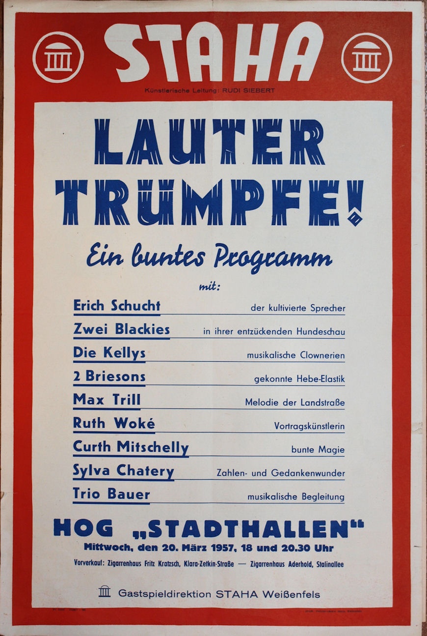 Plakat/ Kultur &quot;Lauter Trümpfe!&quot;, DDR, Weißenfels 1957 (Museum Weißenfels - Schloss Neu-Augustusburg CC BY-NC-SA)