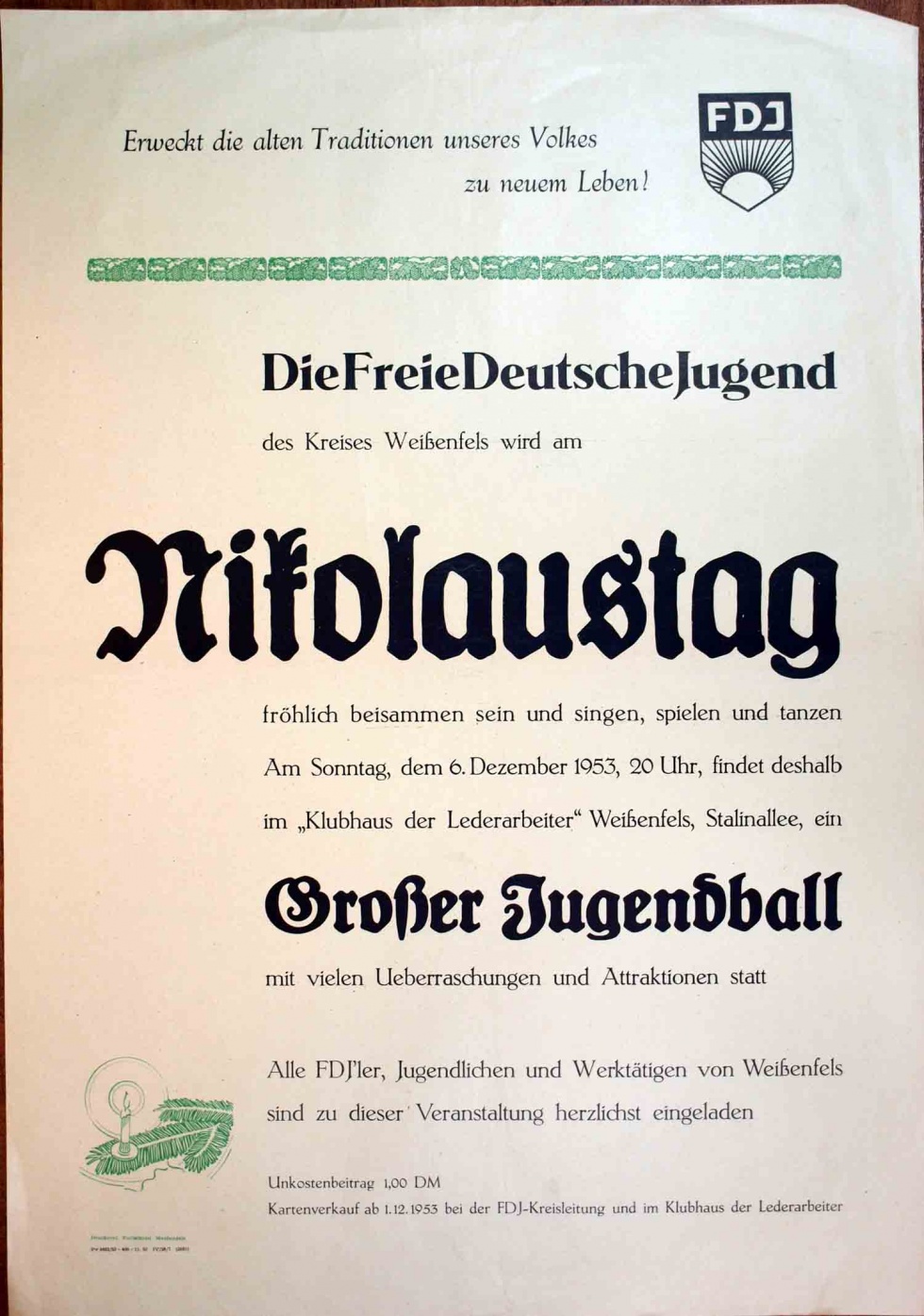 Plakat/Kultur/ Propaganda &quot;Nikolaustag...&quot;. DDR, Weißenfels 1953 (Museum Weißenfels - Schloss Neu-Augustusburg CC BY-NC-SA)