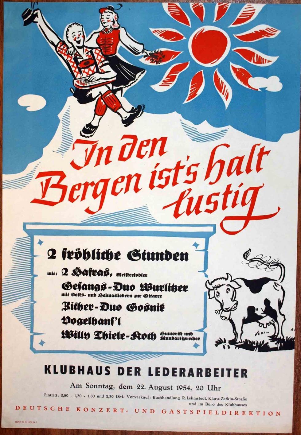 Plakat/ Kultur &quot;In den Bergen ist’s halt lustig&quot;, DDR, Weißenfels 1954 (Museum Weißenfels - Schloss Neu-Augustusburg CC BY-NC-SA)