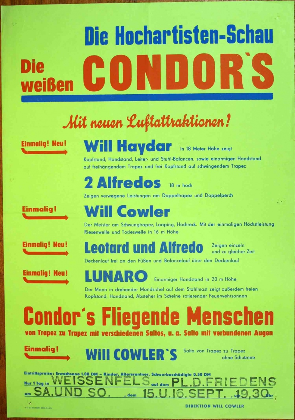 Plakat/ Kultur &quot;Die weißen Condor’s&quot;, DDR, Weißenfels 1956 (Museum Weißenfels - Schloss Neu-Augustusburg CC BY-NC-SA)
