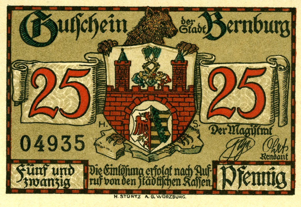 Gutschein Stadt Bernburg (25 Pfennig, 1921) (Kulturstiftung Sachsen-Anhalt CC BY-NC-SA)