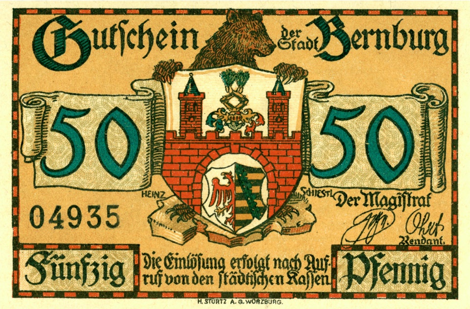 Gutschein Stadt Bernburg (50 Pfennig, 1921) (Kulturstiftung Sachsen-Anhalt CC BY-NC-SA)