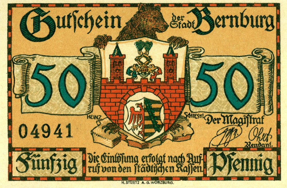 Gutschein Stadt Bernburg (50 Pfennig, 1921) (Kulturstiftung Sachsen-Anhalt CC BY-NC-SA)