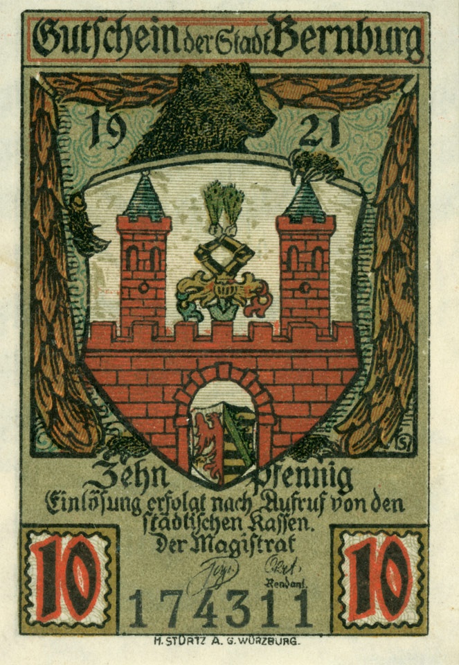 Gutschein Stadt Bernburg (10 Pfennig, 1921) (Kulturstiftung Sachsen-Anhalt CC BY-NC-SA)