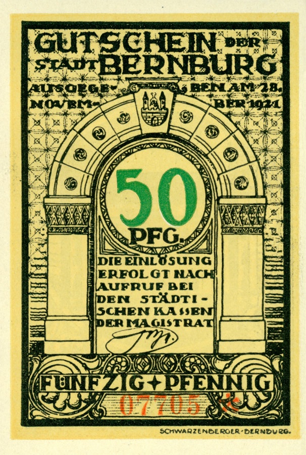 Gutschein der Stadt Bernburg (50 Pfennig, 1921) (Kulturstiftung Sachsen-Anhalt CC BY-NC-SA)