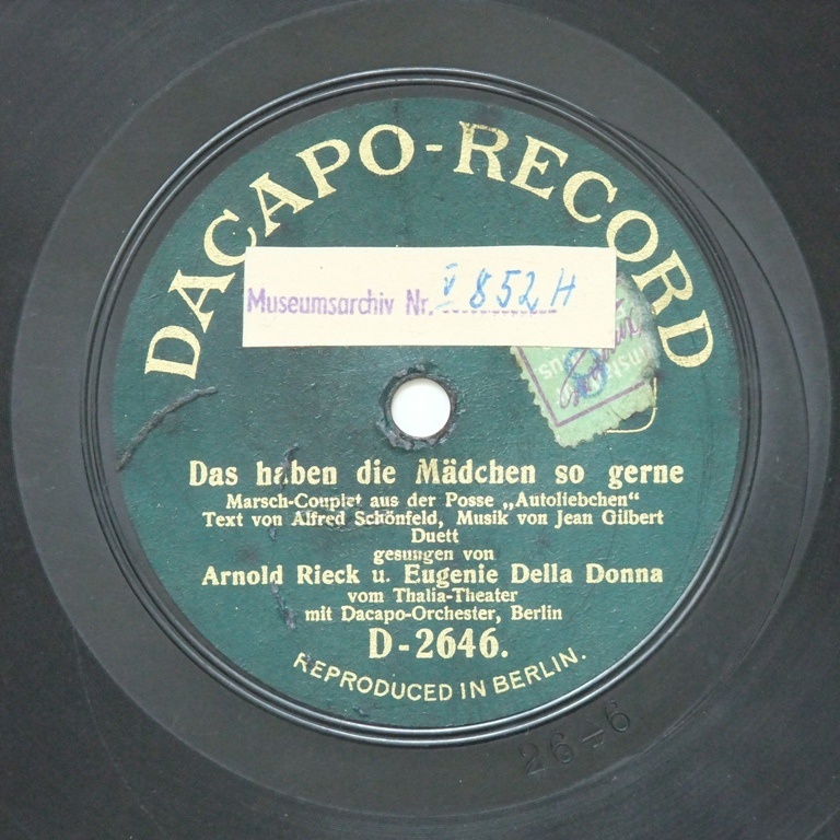 Schallplatte 78 rpm des Labels Dacapo-Record (Kreismuseum Bitterfeld CC BY-NC-SA)