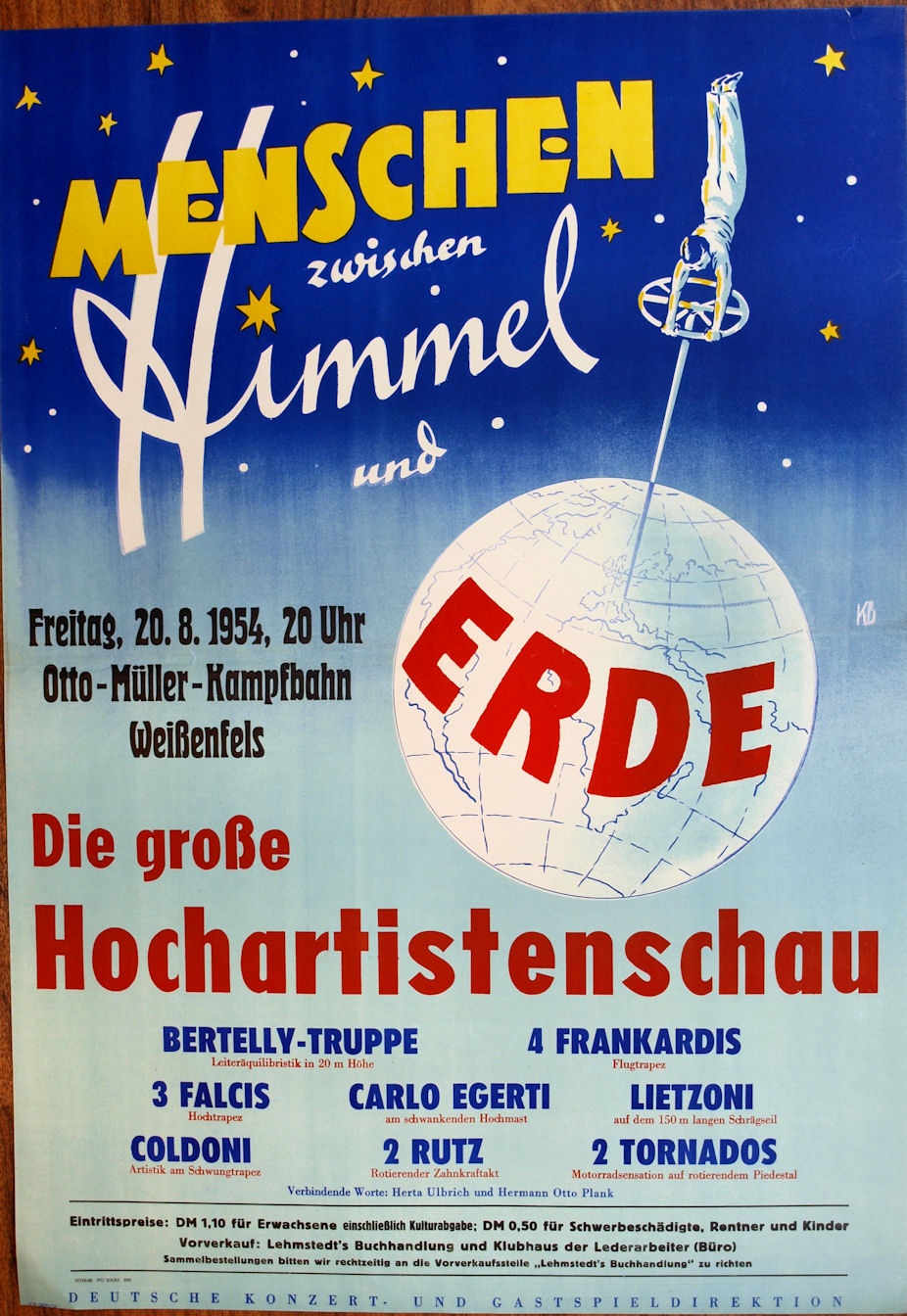 Plakat/ Kultur &quot;Menschen zwischen Himmel und Erde&quot;; DDR, Weißenfels 1954 (Museum Weißenfels - Schloss Neu-Augustusburg CC BY-NC-SA)