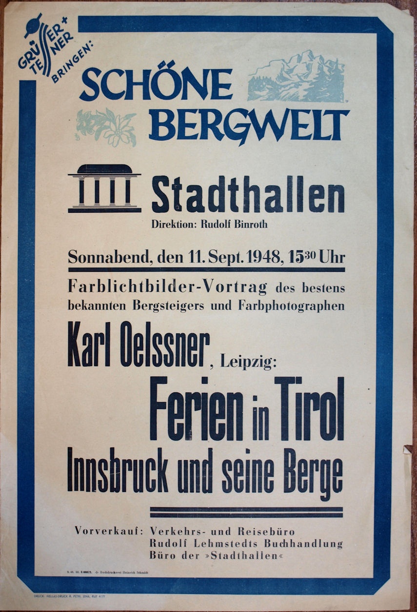 Plakat/ Kultur &quot;Schöne Bergwelt&quot;, DDR, Weißenfels 1948 (Museum Weißenfels - Schloss Neu-Augustusburg CC BY-NC-SA)