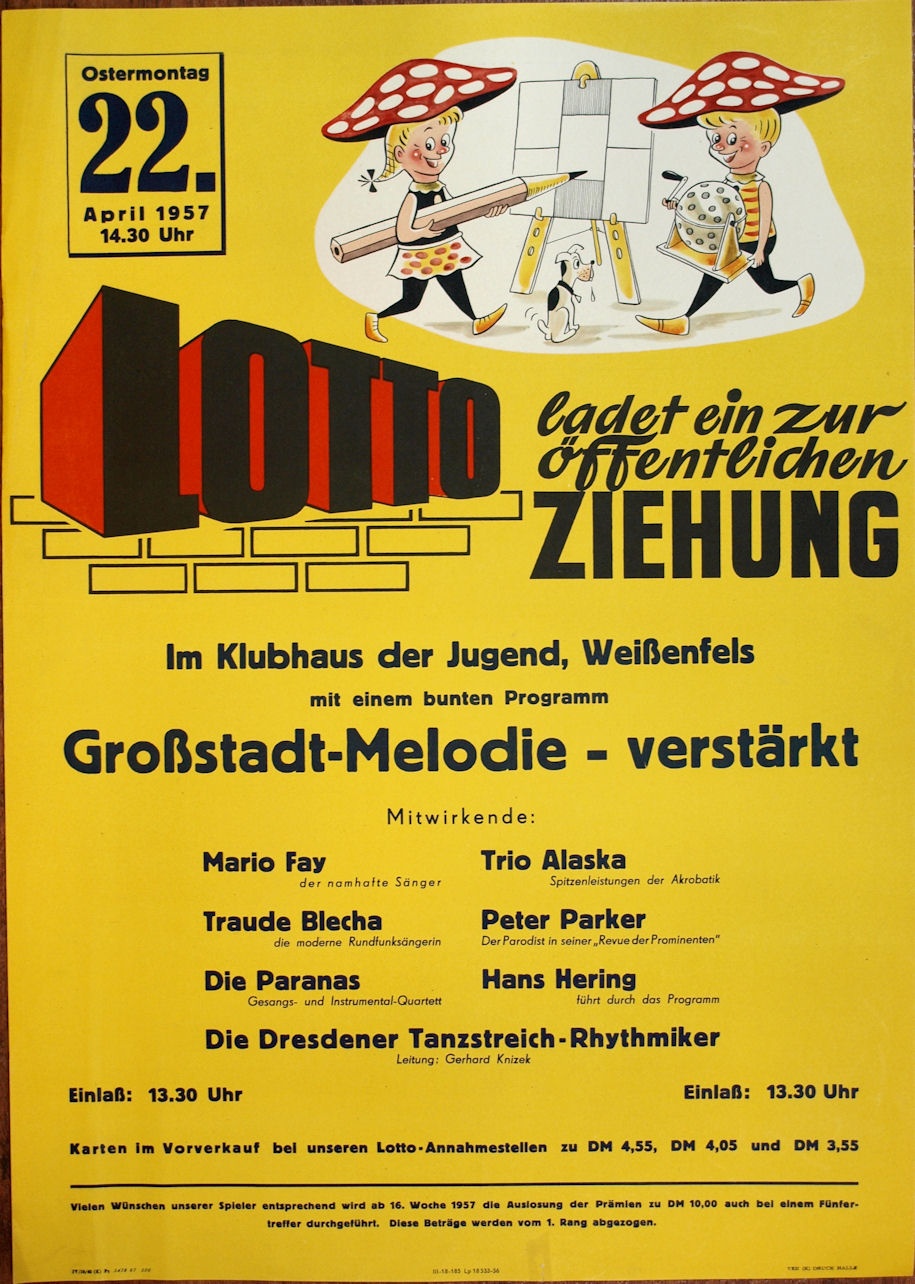 Plakat/Lotto &quot;Öffentliche Ziehung ...&quot;, DDR, Weißenfels 1957 (Museum Weißenfels - Schloss Neu-Augustusburg CC BY-NC-SA)