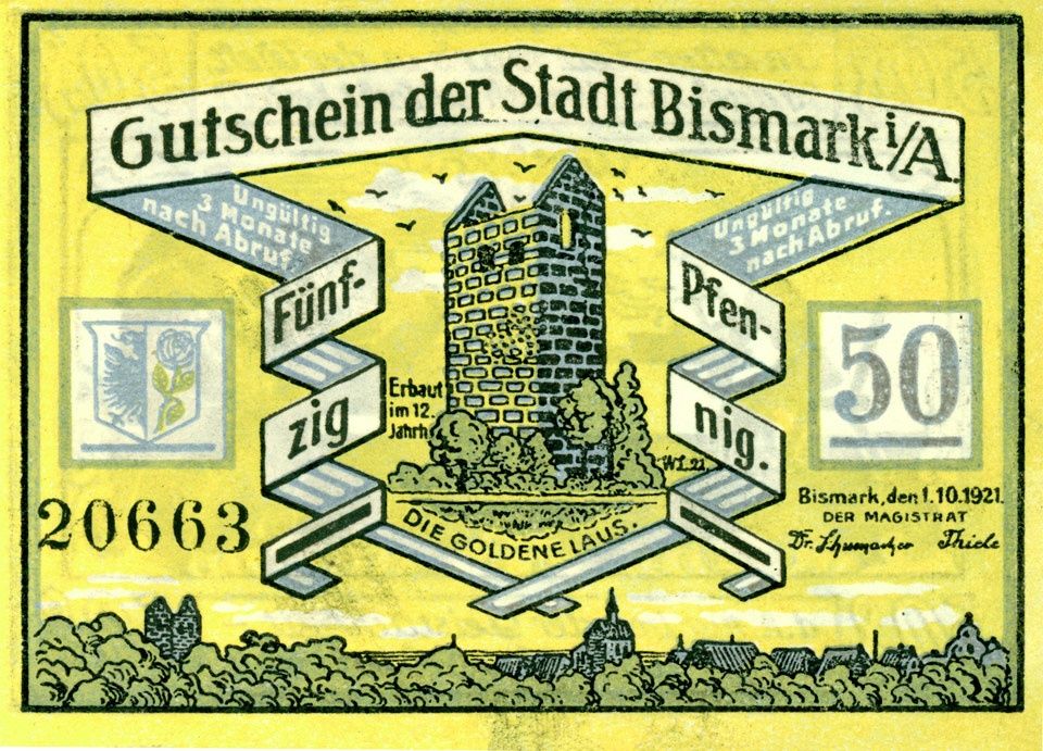 Kleingeldschein Stadt Bismark (50 Pfennig) (Kulturstiftung Sachsen-Anhalt CC BY-NC-SA)