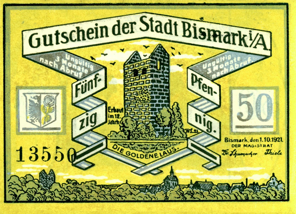 Kleingeldschein Stadt Bismark (50 Pfennig) (Kulturstiftung Sachsen-Anhalt CC BY-NC-SA)
