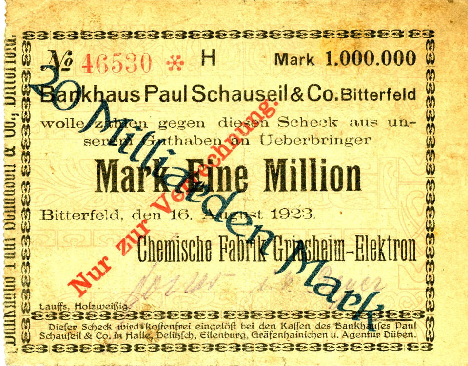 Scheck über 20 Milliarden Mark (Chemische Fabrik Griesheim-Elektron) (Kulturstiftung Sachsen-Anhalt CC BY-NC-SA)