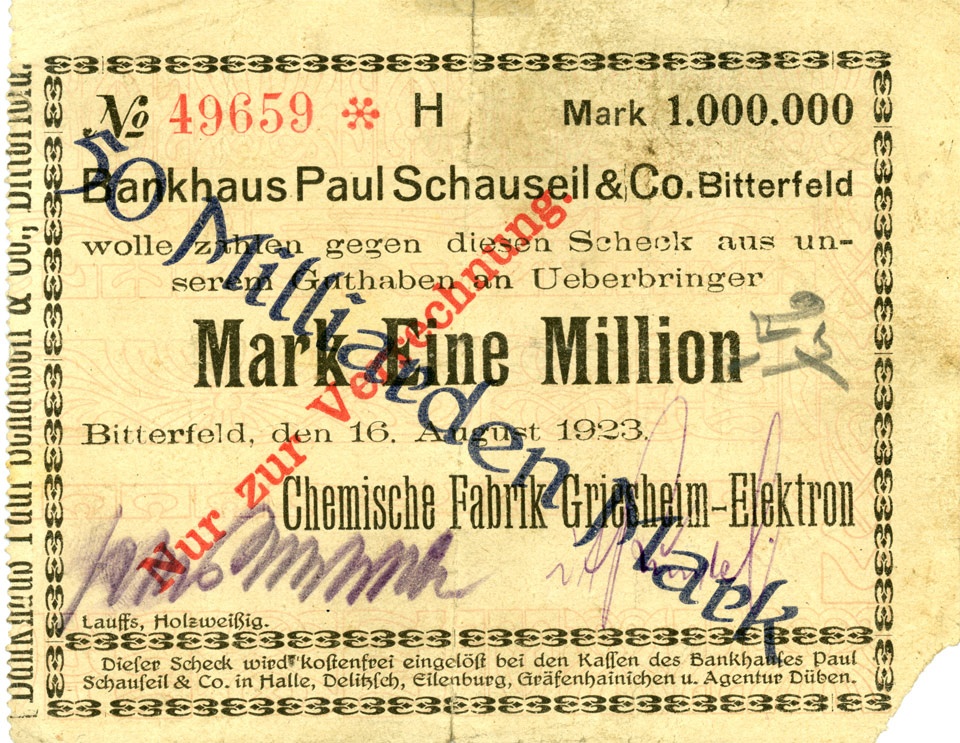 Scheck über 50 Milliarden Mark (Chemische Fabrik Griesheim-Elektron) (Kulturstiftung Sachsen-Anhalt CC BY-NC-SA)