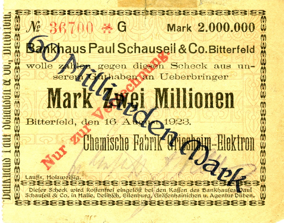 Scheck über 60 Milliarden Mark (Chemische Fabrik Griesheim-Elektron) (Kulturstiftung Sachsen-Anhalt CC BY-NC-SA)