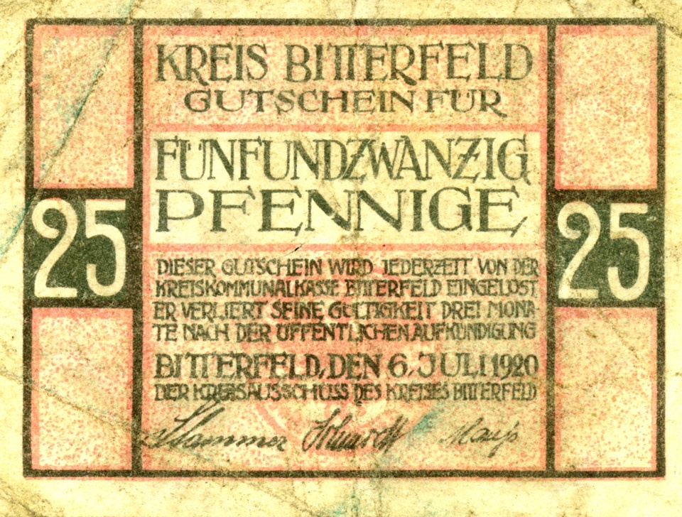 Kleingeldschein Kreis Bitterfeld (20 Pfennig) (Kulturstiftung Sachsen-Anhalt CC BY-NC-SA)
