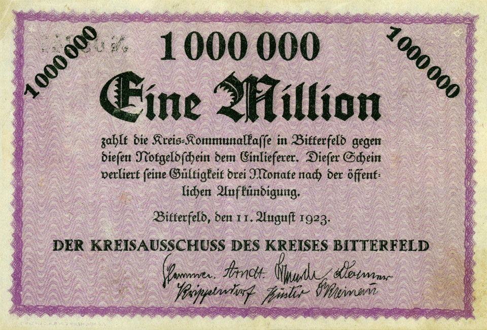 Schein der Hochinflation (Kreis Bitterfeld, 1.000.000 Mark) (Kulturstiftung Sachsen-Anhalt CC BY-NC-SA)