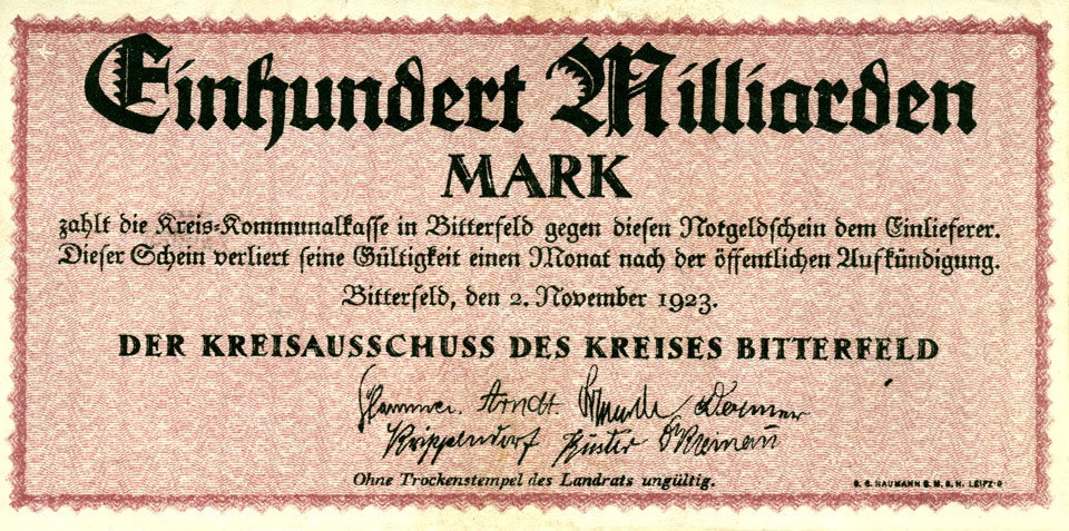 Schein der Hochinflation (Kreis Bitterfeld, 100000 Mark) (Kulturstiftung Sachsen-Anhalt CC BY-NC-SA)