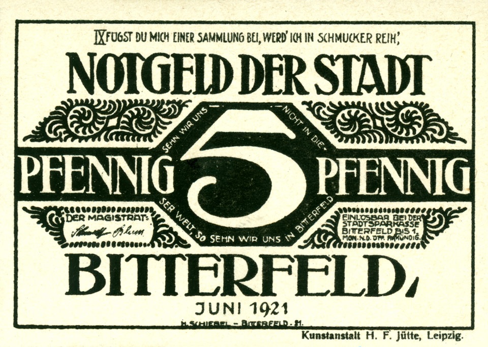 Notgeld der Stadt Bitterfeld (5 Pfennig, 1921) (Kulturstiftung Sachsen-Anhalt CC BY-NC-SA)