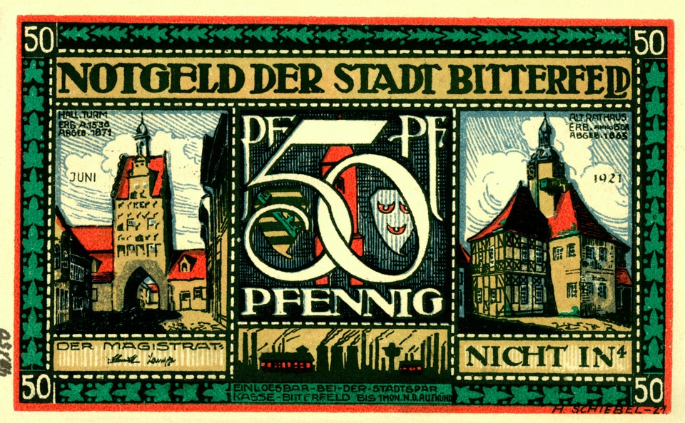 Notgeldschein der Stadt Bitterfeld (50 Pfennig, 1921) (Kulturstiftung Sachsen-Anhalt CC BY-NC-SA)