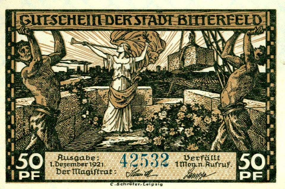Gutschein der Stadt Bitterfeld (50 Pfennig, Dezember 1921) (Kulturstiftung Sachsen-Anhalt CC BY-NC-SA)