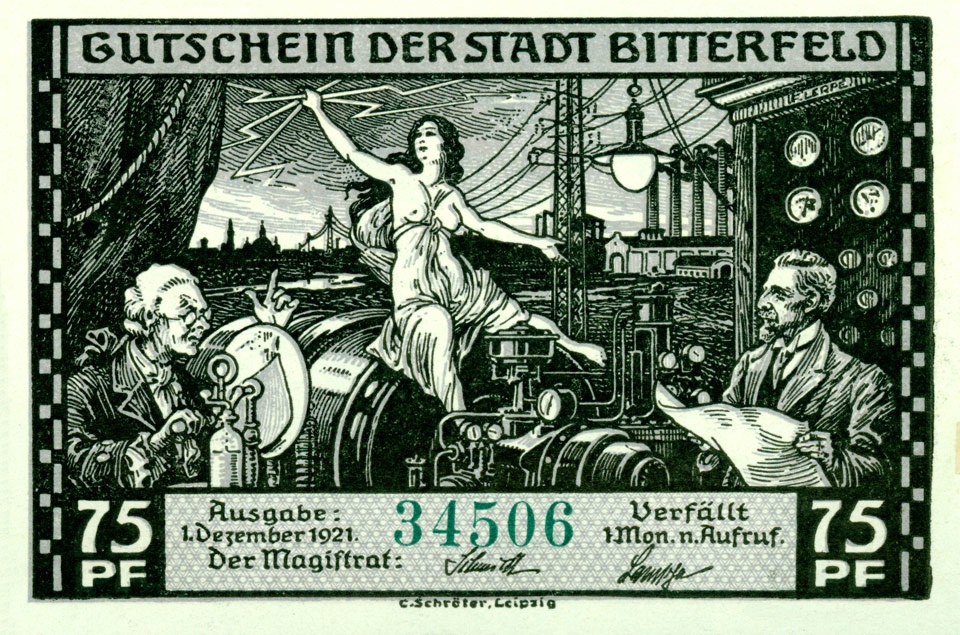 Gutschein der Stadt Bitterfeld (75 Pfennig, Dezember 1921) (Kulturstiftung Sachsen-Anhalt CC BY-NC-SA)