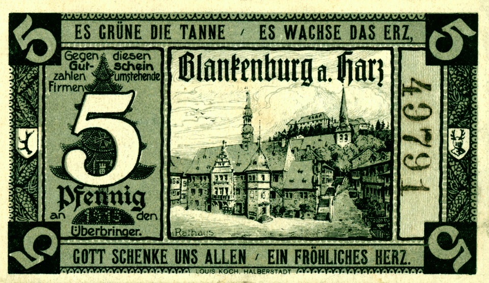 Gutschein über 5 Pfennig (Blankenburg a. Harz) (Kulturstiftung Sachsen-Anhalt CC BY-NC-SA)