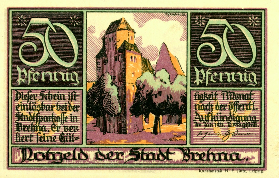 Notgeldschein Stadt Brehna (50 Pfennig) (Kulturstiftung Sachsen-Anhalt CC BY-NC-SA)