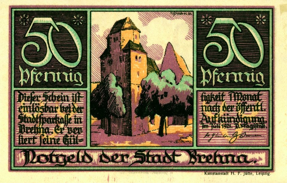 Notgeldschein Stadt Brehna (50 Pfennig) (Kulturstiftung Sachsen-Anhalt CC BY-NC-SA)