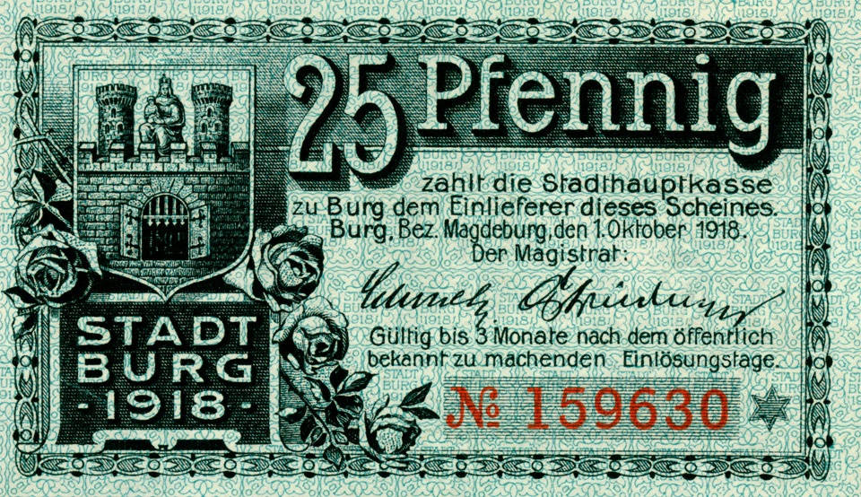 Kleingeldschein der Stadt Burg (25 Pfennig) (Kulturstiftung Sachsen-Anhalt CC BY-NC-SA)