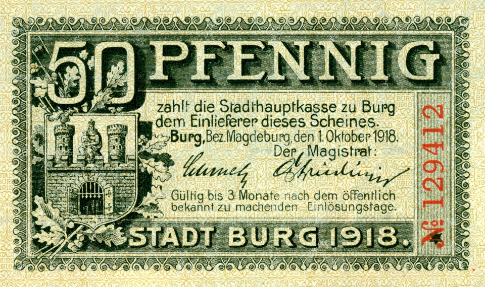 Kleingeldschein der Stadt Burg (50 Pfennig) (Kulturstiftung Sachsen-Anhalt CC BY-NC-SA)
