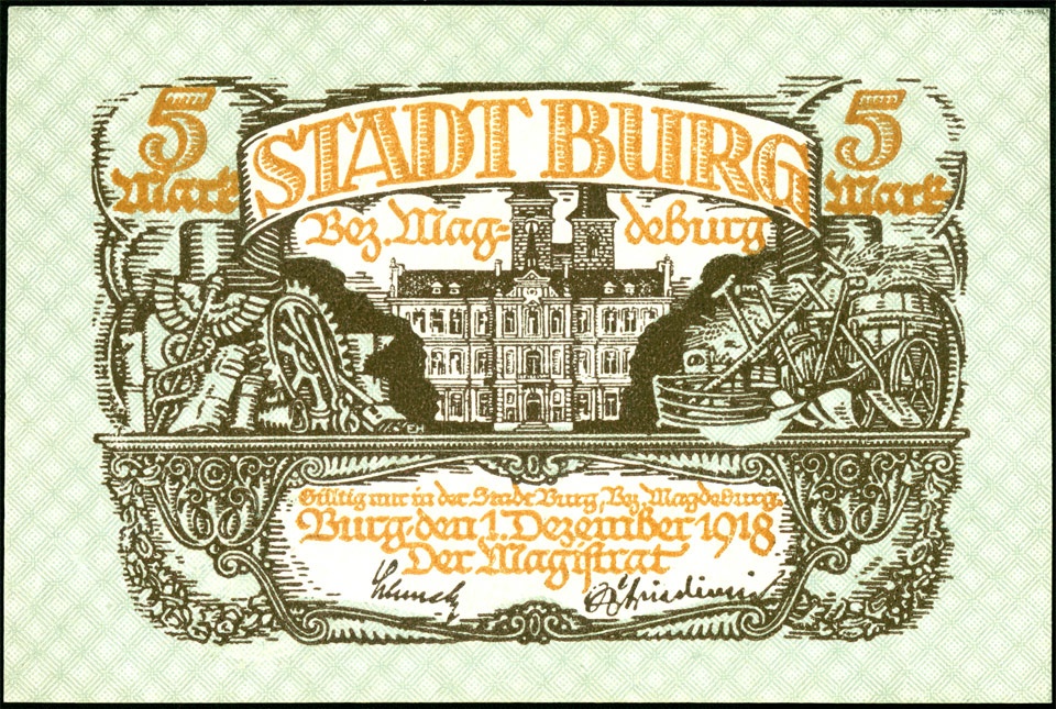Großnotgeldschein der Stadt Burg (Fünf Mark) (Kulturstiftung Sachsen-Anhalt CC BY-NC-SA)