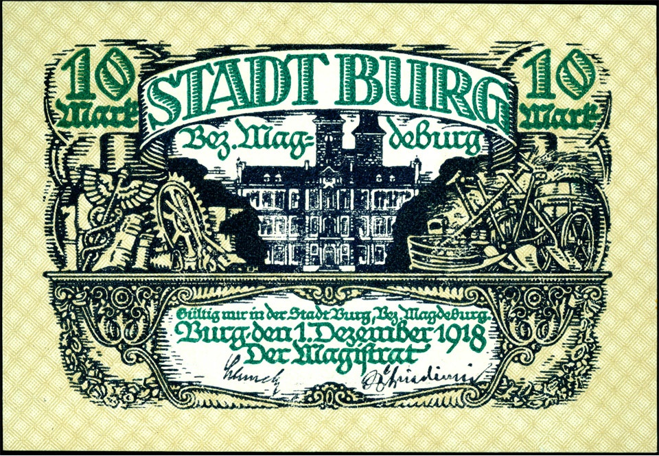 Großnotgeldschein der Stadt Burg (Zehn Mark) (Kulturstiftung Sachsen-Anhalt CC BY-NC-SA)