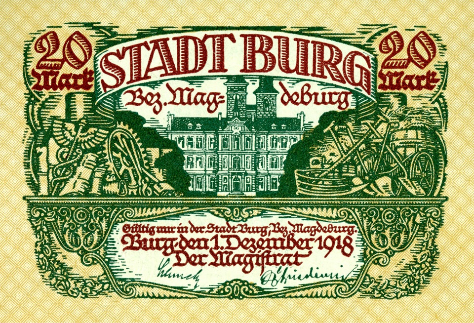 Großnotgeldschein der Stadt Burg (Zwanzig Mark) (Kulturstiftung Sachsen-Anhalt CC BY-NC-SA)