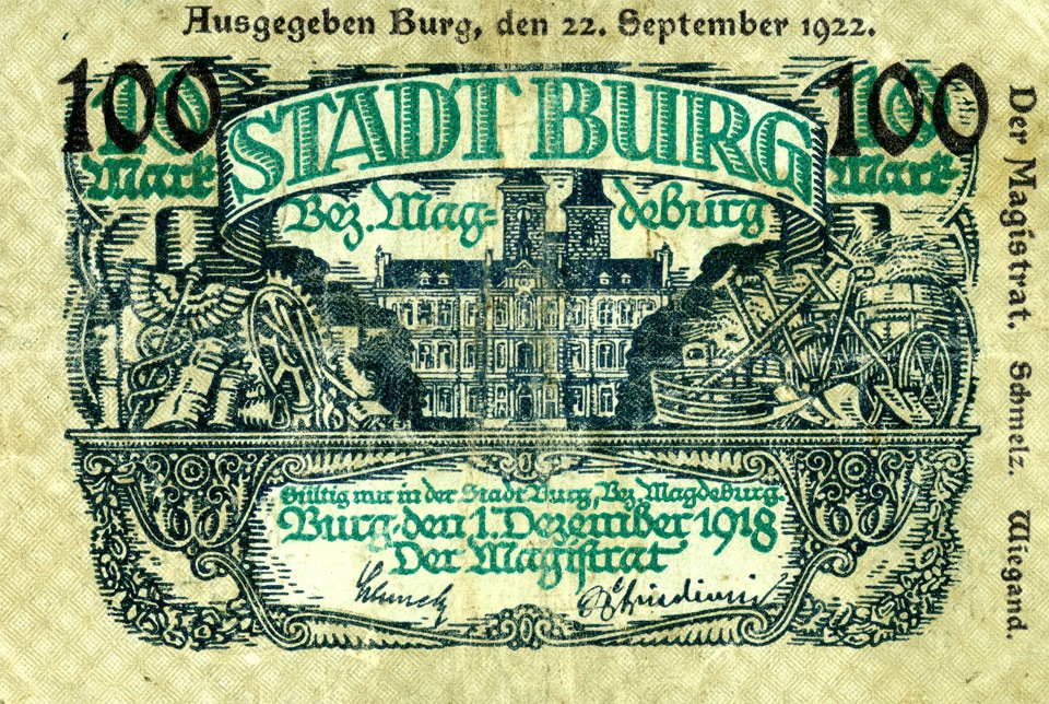 Großnotgeldschein der Stadt Burg (Fünfzig Mark) (Kulturstiftung Sachsen-Anhalt CC BY-NC-SA)